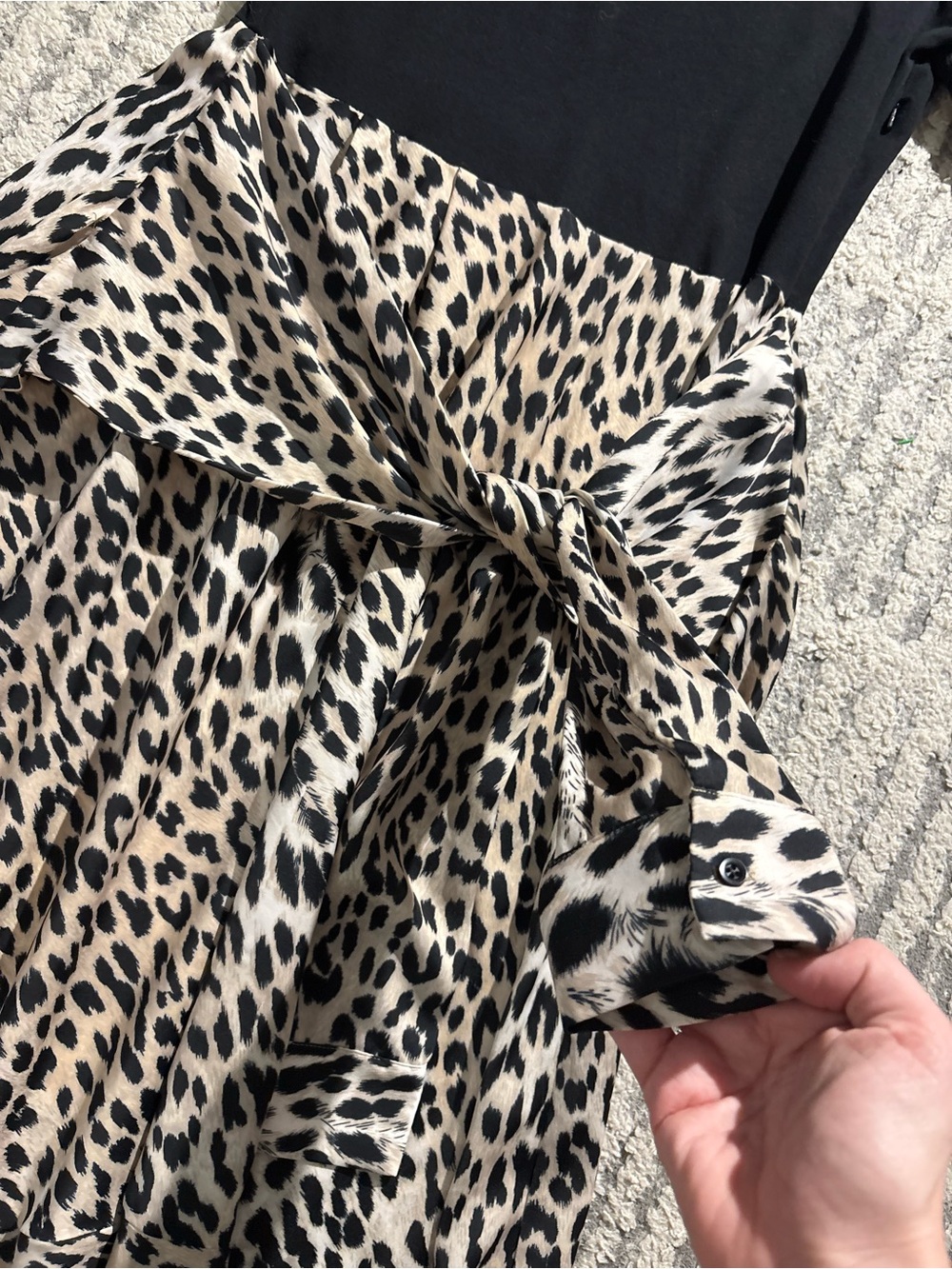 Maje black cream cheetah print wrap tie two tone flowy dress size 42/XL - Picture 4 of 7